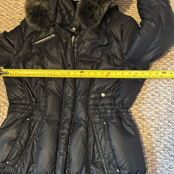 COLE HAAN Quilted Fox Fur Trim Hooded Down Puffer Coat Size Large - Picture 12 of 12